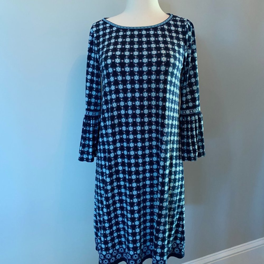 Max Studio Long Sleeve Blue Print Dress